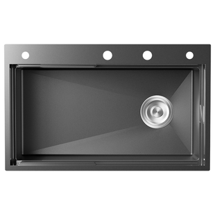 悍高厨房水槽黑钛纳米手工大单槽304不锈钢双阶洗碗池台上台下盆