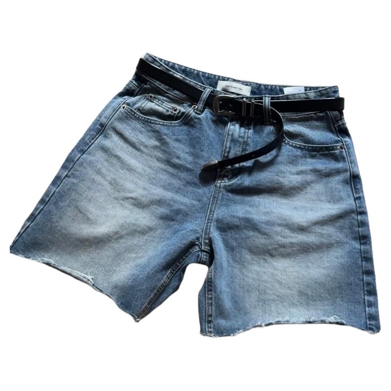 夏季男士做旧毛边牛仔直筒短裤