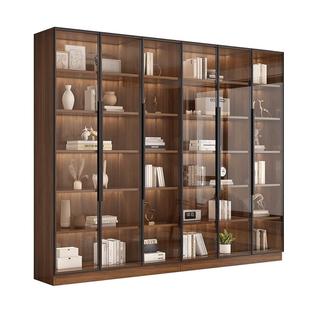 书柜家用客厅一体整墙到顶玻璃门展示酒柜定制书架实木组合手办柜
