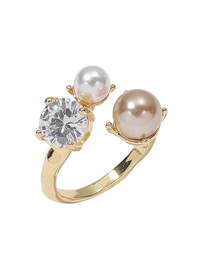 SHOWDIGU精致闪钻珍珠戒指