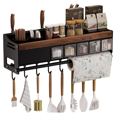 黑胡桃木厨房置物架壁挂式