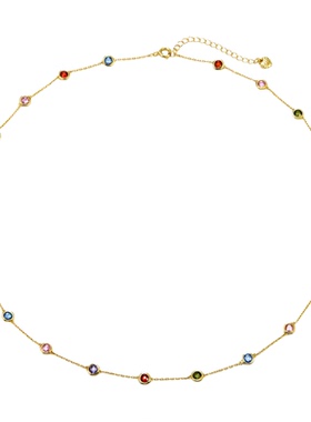 KREAM 925银镀金彩色锆石项链男嘻哈女锁骨链