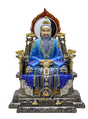 纯铜彩绘三清道祖像供奉桌面摆件