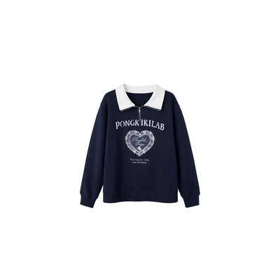 老章和小胖PONGKIKI立领都市卫衣女大码亲肤高克重毛圈印花上衣春