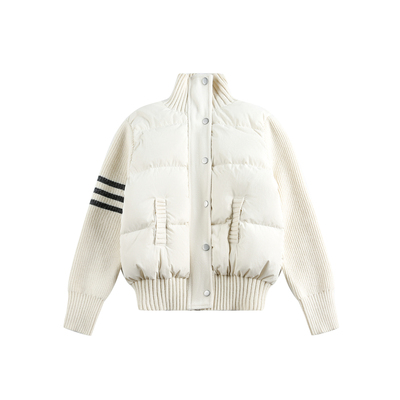 饭饭又饿了韩系针织拼接羽绒服女