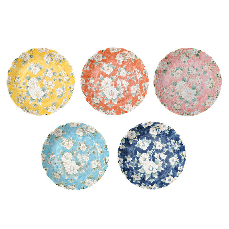 MinoYaki 美浓烧木槿花17/21/22CM陶瓷盘子 原创设计釉下彩菜碟