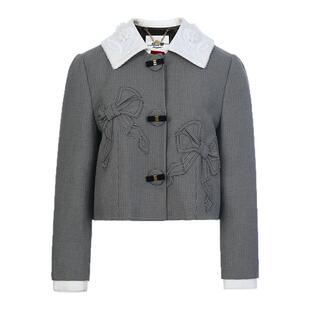 lefame拉飞姆2026早春新款时尚复古撞色拼接千鸟格外套短上衣