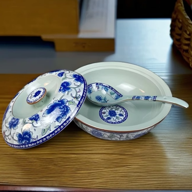 陶瓷碗带盖大汤盆大号家用盛汤青瓷品锅釉下彩中式餐具炖汤碗汤锅