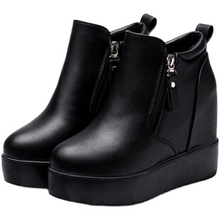 秋冬新款内增高厚底短靴加绒短筒女鞋坡跟女棉鞋女松糕鞋防水台