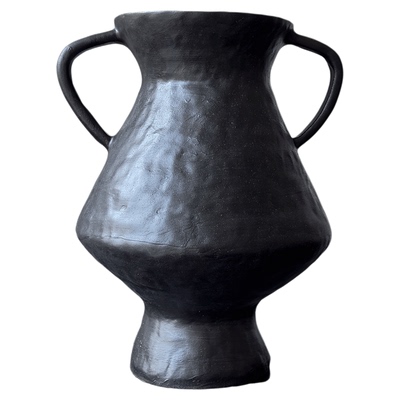 复古黑色陶罐花瓶高级感双耳花瓶