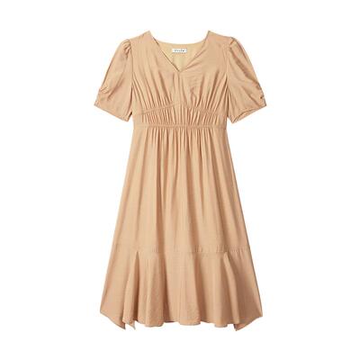 MSLAN夏季法式褶皱不规则连衣裙