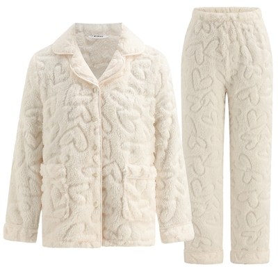 商场同款MYBODY冬季新款睡衣女款爱心扭花法兰绒可外穿家居服套装