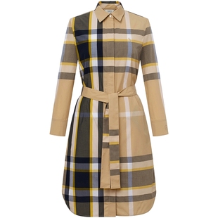 Hazzys哈吉斯宽松版经典大格纹连衣裙女春秋季时尚长袖纯棉裙子