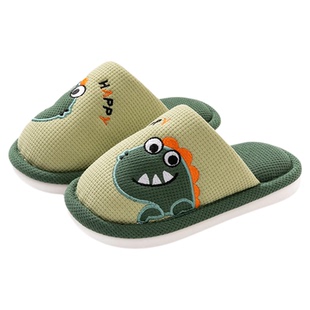 儿童棉麻拖鞋男童秋冬季中大童家居室内防滑女童卡通亲子小孩棉拖
