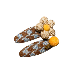 格纹毛线花朵发夹女2025新款高端边夹侧边夹子头饰刘海碎发夹BB夹