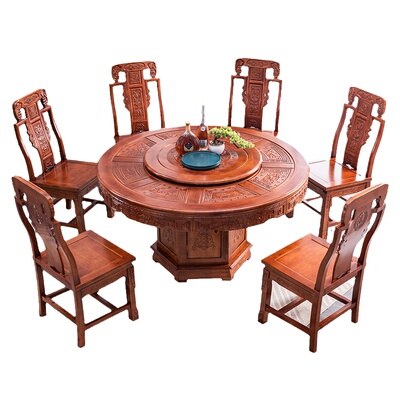 中式仿古雕花实木餐桌酒店大圆桌