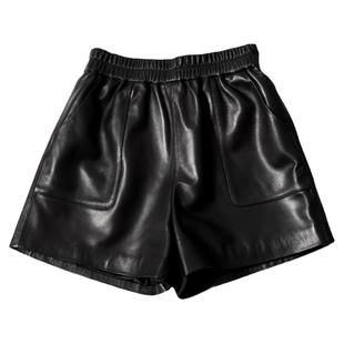 欧洲站绵羊皮纯皮2025春秋新款真皮短裤女高腰a字阔腿休闲裤外穿