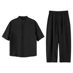 夏季新款男士时尚套装衬衫短袖潮流休闲长裤轻奢简约套装男女同款