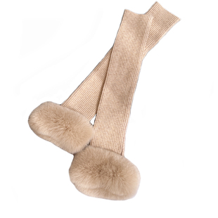 针织袖套女秋冬季獭兔毛露指保暖加长手套皮草毛线假袖子护胳膊套