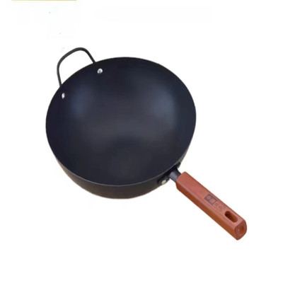 中康铁锅无涂层不粘锅防烫木柄家用电磁炉煤气灶适用圆底炒菜锅具