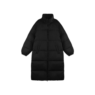 pusumede【现货7折】白鸭绒长款羽绒服女过膝宽松加厚黑色外套