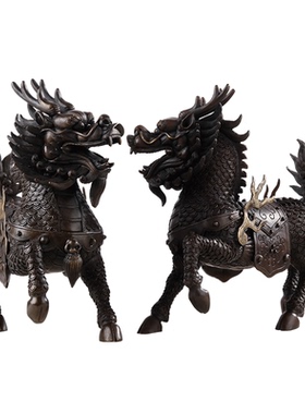 黄铜工艺品客厅办公室摆件招财瑞兽乔迁开业礼品火焰麒麟一对