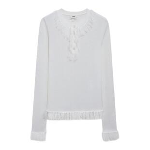 设计师品牌 IMMI 女士毛边圆领长袖针织上衣T恤银泰百货 300124