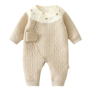 新生婴儿保暖连体衣宝宝夹棉蝴蝶衣52码送帽子爬服初生和尚服哈衣