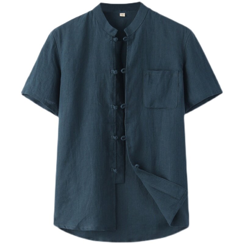 纯亚麻青年薄款汉服复古半袖唐装