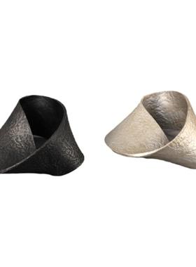 轻奢几何艺术黑银环金属装饰摆件