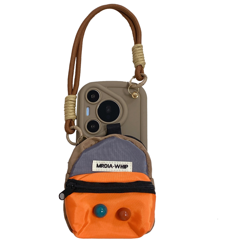 多巴胺橙棕零钱包包适用opporeno14手机壳reno13/12/11pro斜挎背reno10挂绳reno9挂脖findx8/7全包A5A3保护套