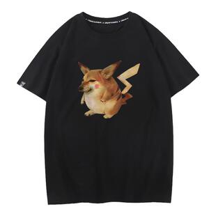 秀洛pikadoge皮卡丘联名柴犬狗狗恶搞衣服周边宽松半袖短袖T恤男