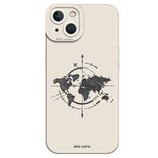 手绘世界地图手机壳适用苹果15情侣16套iphone14promax涂鸦13/12mini简约11新款x个性8plus线条17男女xs硅胶7