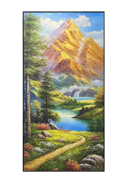 大尺寸金山福禄玄关装饰油画聚宝盆入户走廊复刻手绘肌理画挂画
