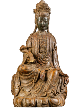 清代竹雕如意观音像古董摆件