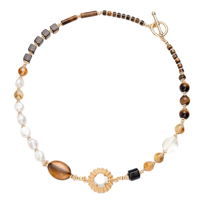 lostinecho虎眼石玛瑙珍珠项链