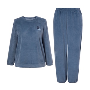 MsShe大码女装2026新款春装宽松刺绣长袖长裤睡衣保暖家居服套装