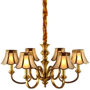 奥灯简约美式全铜吊灯客厅创意卧室餐厅6头LED灯人工智能语音9288