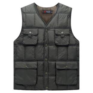 中老年加绒马甲男冬季爸爸装加厚保暖羽绒棉坎肩多口袋马甲男外套