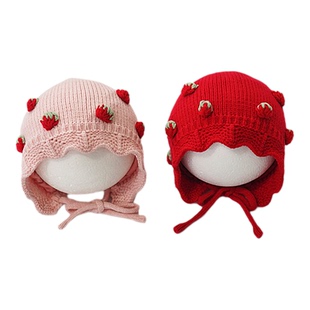 婴儿帽子秋冬款可爱超萌护耳女童新生儿胎帽宝宝针织毛线帽保暖红