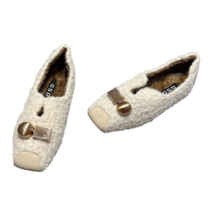 小香风平跟豆豆鞋女秋冬加绒休闲百搭方头棉瓢鞋舒适乐福鞋毛毛鞋