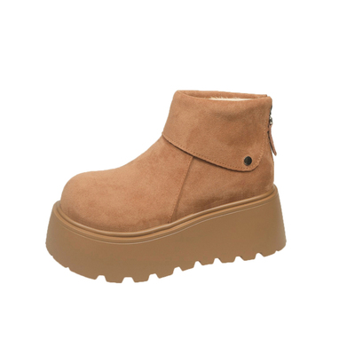 厚底磨砂面后拉链雪地靴短靴棉靴