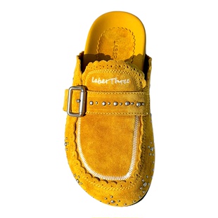 LABERTHREE26春季新品香榭美学钉珠博肯女复古休闲外穿一脚蹬拖鞋