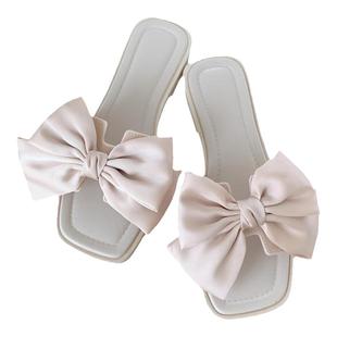 细细条 夏季蝴蝶结拖鞋女外穿网红时尚仙女风海边防滑平底凉鞋ins