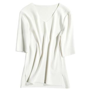 OFFIY 无脑入内搭 打底短袖V领修身显瘦中袖冰丝春夏针织衫女薄