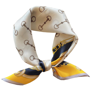 气质锁扣显白黄色真丝围巾女春夏季装饰小方巾领巾缠包包丝巾发带