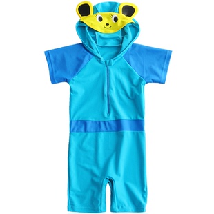 可爱兔儿童泳衣男童连体中大童防晒温泉速干专业泳装男孩游泳衣