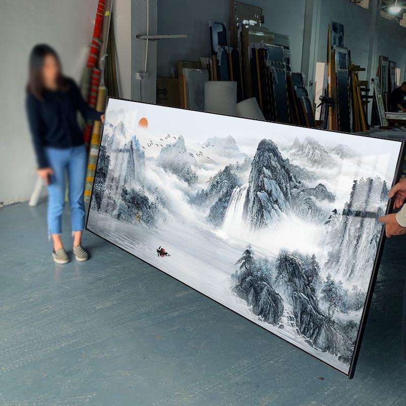 中式客厅山水挂画办公室字画背景墙装饰靠山图壁画流水生财风景画