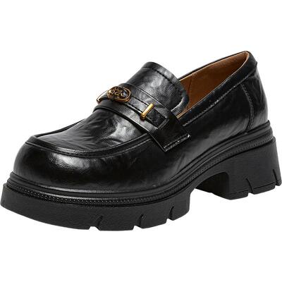 百思图春新款英伦厚底粗跟乐福鞋