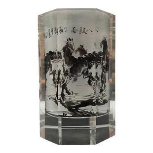 精品办公实用内画笔筒 创意礼品马到成功水晶摆件